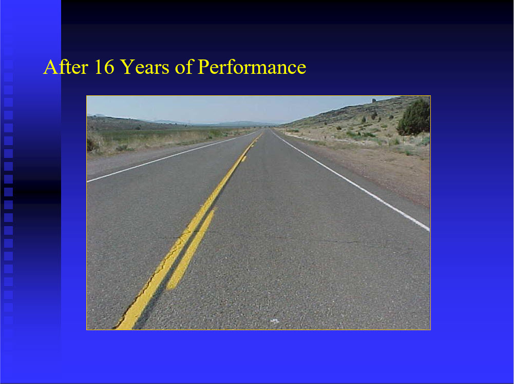 Rubberized asphalt roadway still in strong condition after sixteen years of service