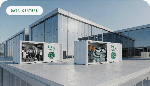 Two PTE Power turbofan containers deployed on a data center rooftop